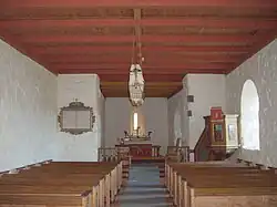 Interior of Old Edøy Church, masonry long church (12th century)