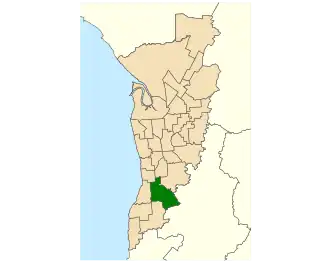 Map of Adelaide, South Australia with electoral district of Davenport highlighted