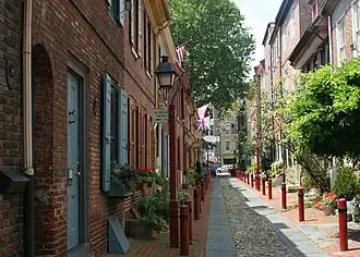 Elfreth's Alley, first developed in 1703, is the nation's oldest residential street.[98]