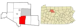 Location in Elk County and the state of Pennsylvania.