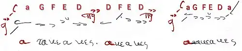 "You descend 4 steps [φοναὶ] from the echos protos [kyrios protos/authentic protus: a—G—F—E—DD] and you will find again the plagios protos, this way [D—F—E—DD]."