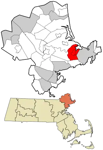 Location in Essex County and the state of Massachusetts.