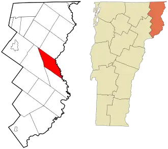 Location in Essex County and the state of Vermont.