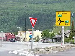 Roundabout junction of the E6 and E10 roads at Bjerkvik