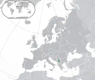 Location of Kosovo (green) in Europe (dark grey)