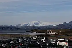 Eyjafjallajökull Volcano seen from Reynisfjara Beach