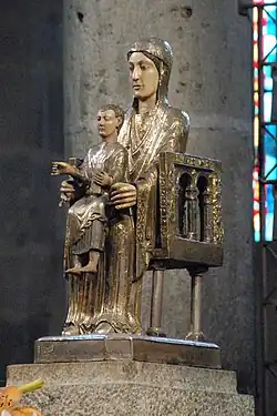 Romanesque – Madonna and Child Entroned, 12th century, walnut, silver, silvered copper and polychrome, Basilique Notre-Dame d'Orcival [fr], Orcival, France[24]