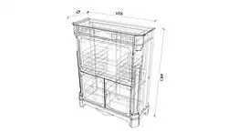 An isometric drawing of a fall-front desk