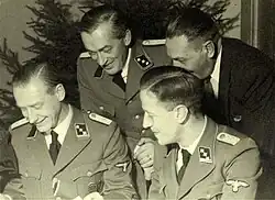 Christmas 1942 in Westerbork (from left to right) Albert Konrad Gemmeker [de], Hassel, Aus der Fünten and Scheltnes of Lippmann, Rosenthal & Co.