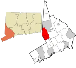 Ridgefield's location within Fairfield County and Connecticut