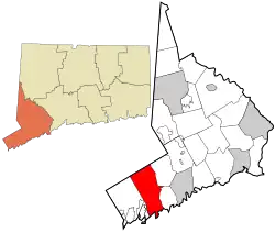 Stamford's location within Fairfield County and Connecticut