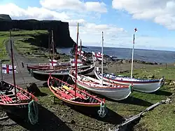 Faroese wooden rowing boats (Grindabátar) on Vágseiði in May 2010