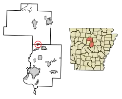 Location of Damascus in Faulkner County and Van Buren County, Arkansas.