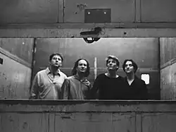 The Freight Elevator Quartet in 1998. From left to right: Paul Feuer, Stephen Krieger, R. Luke DuBois, Rachael Finn.