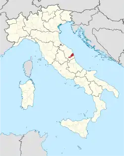 Map highlighting the location of the province of Fermo in Italy