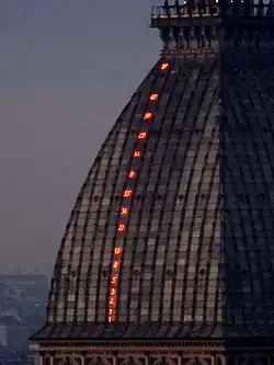 Fibonacci numbers at the Mole Antonelliana in Turin.