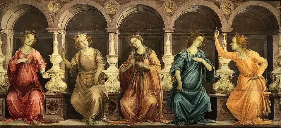 Filippino Lippi, Five Sibyls Seated in Niches: the Samian, Cumean, Hellespontic, Phrygian and Tiburtine, c. 1465–1470, Christ Church, Oxford.