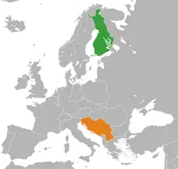 Map indicating locations of Finland and Yugoslavia