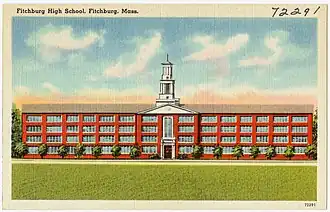 Postcard of Fitchburg High School from circa 1935.