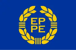 Flag of the European Parliament , — laurel wreath emblem ,