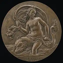 Medallion of a nymph on a dolphin