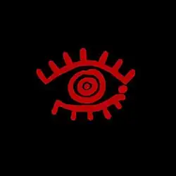 Black background with a red eye depicted in the center.