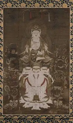 Fugen enmei, the Bodhisattva of Universal Virtue who Prolongs Life, 12th century. Ink, color, gold, and silver on silk.