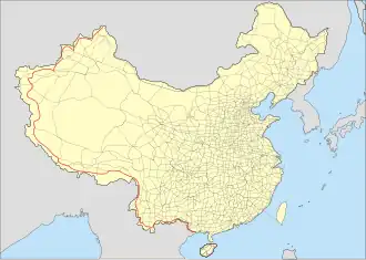 Map of China depicting G219, a red line along its NW, W, and SW borders