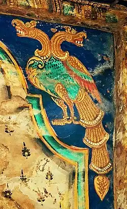Gandabherunda in a decorative painting, Brihadishvara Temple, Thanjavur