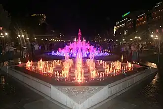 Fountains with granite-clad basins