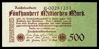 500 billion (500 Milliarden) marks, Berlin, 1923
