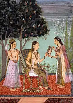 Gazing Fondly in the Mirror by Natthu Umrani, 1665. San Diego Museum of Art