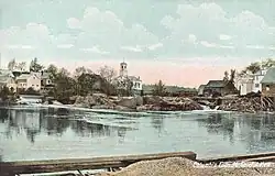 Town Hall and Pleasant River c. 1908