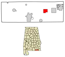 Location of Hartford in Geneva County, Alabama.