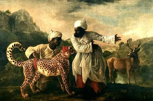 Cheetah and Stag with Two Indians (ca. 1765), oil on canvas, 182.7 x 275.3&nbsp;cm., Manchester Art Gallery