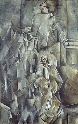 Violin and Pitcher; by Georges Braque; 1909–1910; oil on canvas; 1.17 x 0.73 cm; Kunstmuseum Basel (Basel, Switzerland)[268]