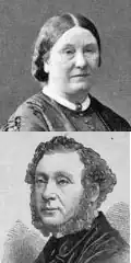 head and shoulders portraits of middle-aged white woman with centre-parted dark hair and middle-aged white man with dark hair, side-whiskers and a beard under his chin