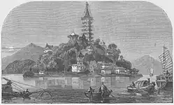 Golden Island on the Yangtze near Zhenjiang in Jiangsu, as it was in the mid-19th century[128]
