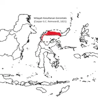 The territory of the Gorontalo Sultanate's power and influence extended to Tomini-Bocht in Sausu and Tomini Bay in 1821.