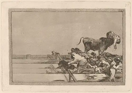 Image 42Unfortunate events in the front seats of the ring of Madrid, and the death of the mayor of Torrejón, by Francisco Goya (from Wikipedia:Featured pictures/Artwork/Others)