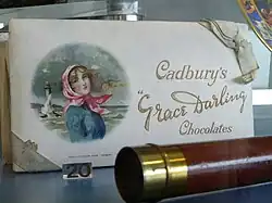 The wrapper of a chocolate bar featuring the image of Grace Darling, from the Grace Darling Museum