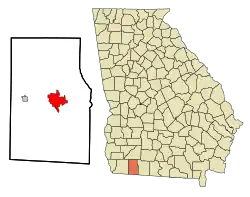 Location in Grady County and the state of Georgia