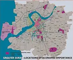 Metropolitan Surat economic centers and industries map