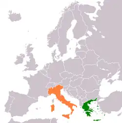 Map indicating locations of Greece and Italy