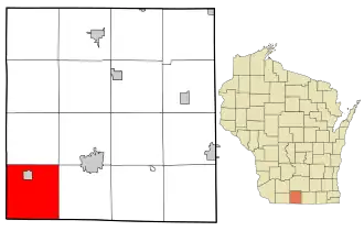 Location in Green County and the state of Wisconsin.