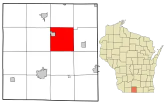 Location in Green County and the state of Wisconsin.