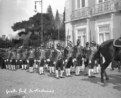 The Archers Guard escorting the funeral procession of King Charles I and Prince Luís Filipe