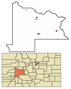 Location of Pitkin in Gunnison County, Colorado.