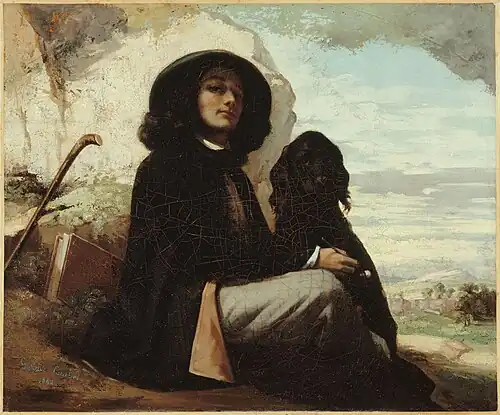 Self-Portrait with a Black Dog by Gustave Courbet (1844 Salon)