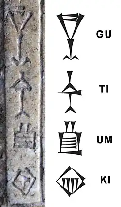 Mention of Gutium in the tablet (last column: 𒄖𒋾𒌝𒆠, gu-ti-umKI)